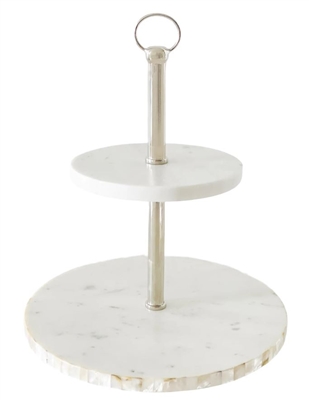 Ciao Bella White Marble 2-Tier Cake Stand