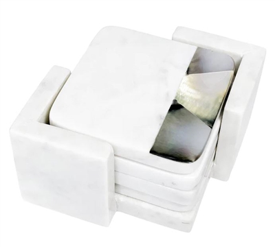 Ciao Bella Grey Mother of Pearl White Marble Coaster Set