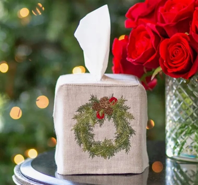 Ciao Bella Crown Linen Juniper Wreath Tissue Cover