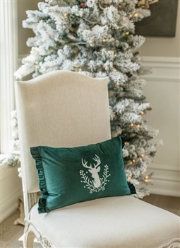 CB Stag & Holly Berries Velvet Decor Pillow