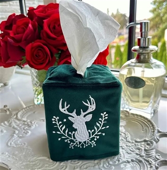 CB Stag & Holly Berries Velvet Tissue Cover