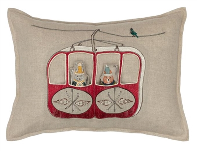 Christmas Coral and Tusk Gondola Ski Lift Pillow