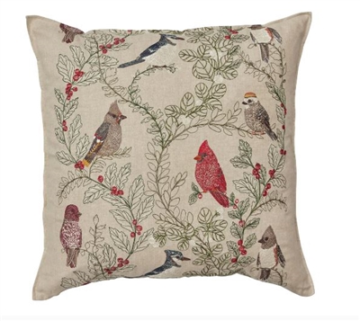 Christmas Coral and Tusk Winter Birds Pillow